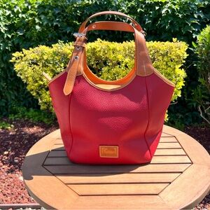 Dooney & Bourke Red Tote with Tan Handles